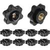 QUARKZMAN 10pz Pomelli a Stella M6 con Filettatura Femmina, Testa da 25mm, Plastica con Foro Passante, Vite in Ottone, Manopole a Compressione Filettate, Nero