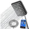 Newentor Soffione doccia e tubo flessibile [Testsieger], sei modalità, soffione doccia ad alta pressione con set di tubi da 1,5 m, soffione fisso per bassa pressione, colore: argento-nero