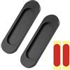 Funver Set di 2 maniglie scorrevoli ovali autoadesive, in lega di alluminio resistente, maniglie da incasso, senza foratura, per porte di fienile, armadi, cassetti, 30 x 100 mm, colore: Nero