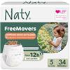 Naty FreeMovers Pannolino a Mutandina | Mutandino Certificato per Pelli Sensibili | Morbido, Senza Profumo | Assorbente & Anti-Perdite | Unisex Bambino & Bimbo | Taglia 5 (12-18 kg), 34 Pezzi