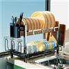 Yexati Scolapiatti a 2 ripiani, grande capacità, scolapiatti da cucina con organizer per utensili, scolapiatti con supporto per tagliere, più 3 ganci, nero