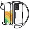 Jrkvniv Cover per Samsung Galaxy A33 5G con Cordino,360 Gradi Trasparente Custodiacon con Protezione Schermo Integrata,Bumper Rugged Custodia con Regolabile Tracolla Corda Collana per 6.4-Nero