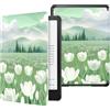 MoKo Custodia per tutti i nuovi 7 eBook 12a Gen 2024, Leggero PU Protettivo Shell Cover con Auto Sonno/Sveglia per 7 pollici E-Reader, NON per TCL Remarkable Kobo, Tulipani Rigogliosi