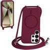 FMPCUON FNPCUON Cover Magnetica Silicone per Samsung Galaxy S24 Ultra con Cordino,Compatibile con MagSafe,Custodia con Laccio Collana Tracolla Collo Sottile TPU Antiurto Protettiva Case con Corda.Rosso