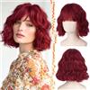 BARSDAR Parrucca Corto Ondulato Rossa con Frangetta, Ondulato Rossa Parrucca per Donna Sintetico Ricci Chic French Bob Parrucche Face-Framing Bangs Aspetto Naturale Capelli Parrucche Festa Halloween