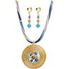 Vera Navarro Handmade Parure Oro e Blu in Oro Vegetale con Pietre, Cristalli e Orecchini (Blu)