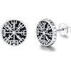 REDSUN Orecchini a perno vichingo, in argento sterling 925, nero, con classici orecchini vegvisir, ipoallergenici, gioielli vichinghi nordici, unisex, uomo, donna, figlio, ragazzi