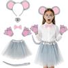 Huanmin 7 pezzi costume da karneval topo, costume da animale, costume da carnevale per bambini, con fascia, naso, papillon, coda/guanti/tutù, per bambini, cosplay, carnevale, Halloween