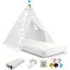 Heypappy Tenda Tipi Bambini con Materasso Gonfiabile, Dimensioni 165x130x180cm, Materasso 186x76x22cm, Luci, Palloncini, Pompa, Lavabile per Interno/Esterno (Bianca)