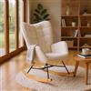 MEUBLE COSY Poltrona Relax, Sedia a Dondolo Confortevole in Tessuto Bouclé con Gambe in Legno e Metallo per Soggiorno
