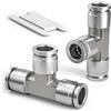 Bwintech 2 pezzi 12mm 3 Way Tee spingere per collegare il raccordo pneumatico, 3 vie inox Quick Release PE linea d'aria adattatore