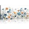 FajerminArt Grande Stampa su Tela Con Cornice Fiori selvatici blu navy acquerellati Quadri Moderni Immagine pittura su tela soggiorno camera da letto Cucina ristorante Decorazione Murale 120x50cm