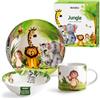 MIAMIO - Set di 3 stoviglie per bambini/piatti per bambini, set di piatti per bambini, set di stoviglie per bambini - include piatti, ciotole e tazze - per bambini e bambini piccoli (Giungla)