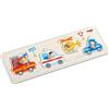 HABA 303184 - Puzzle da 4 pezzi in legno con motivi di veicoli colorati, giocattoli in legno a partire da 12 mesi, trasparente