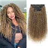 FLUFYMOOZ Extension per capelli con clip, 50,8 cm, 4 pezzi, 100% pura seta proteica, per donne nere e bianche, extension per capelli lunghi e ricci (da biondo scuro a marrone chiaro)