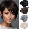BUYOGET Parrucca Naturale Nera per Capelli Sottili Corta da 17,8 cm con Base 15,2×15,2 cm e 3 Fermagli per Donna e Uomo