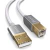PAXO Cavo per stampante USB in nylon da 5 m, bianco, da spina USB A a USB B, cavo di ricarica, cavo dati, spina dorata