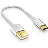 deleyCON 15cm Cavo USB-C - Cavo di Ricarica Cavo Dati - Nylon + Spina in Metallo - USB C a USB A - Compatibile con Apple Samsung Google Huawei Xiaomi Tablet Laptop PC - Argento