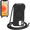 FMPCUON FNPCUON Cover Magnetica Silicone per iPhone 12 Mini con Cordino,Compatibile con MagSafe,Custodia con Laccio Collana Tracolla Collo Sottile TPU Antiurto Protettiva Case con Corda.Nero