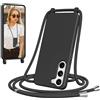 Jrkvniv Cover per Samsung Galaxy S23 5G con Cordino, Morbido TPU Silicone Case con Laccio Tracolla, Regolabile e Rimovibile, Antiurto AntiGraffio Case per Samsung Galaxy S23 5G, Nero