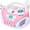 KLIM Candy Kids - Lettore CD portatile, nuova versione con radio FM e altoparlanti, batterie incluse, design rosa carino per bambini e bambini, rosa