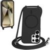 FMPCUON FNPCUON Cover Magnetica Silicone per Samsung Galaxy S24 Ultra con Cordino,Compatibile con MagSafe,Custodia con Laccio Collana Tracolla Collo Sottile TPU Antiurto Protettiva Case con Corda.Nero
