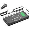 Aubenai Caricabatterie wireless per auto, tappetino di ricarica rapida da 15 W con cavo di prolunga da 70 cm, tappetino antiscivolo per auto compatibile con iPhone 16/15/14/13, AirPods, Samsung S25