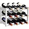 VASMIA Portabottiglie di Vino,Portabottiglie da Tavolo in Bambù Naturale, Vintage Espositore Bottiglie Scaffale Cantinetta Portabottiglie per Cucina, Bar, Cantina(3 livelli-12 bottiglie),Bianco