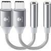 Stouchi - Adattatore da USB C a 3,5 mm femmina, 2 pezzi, cavo jack audio per cuffie di tipo C Hi-Fi per Samsung Galaxy S22 S21 Ultra Z Flip Note 20, iPad Mini 6th, Pixel 6a /6 - Argento