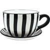 Dekohelden24 Vaso per piante, vaso per piante, vaso per piante, vaso per fiori, vaso per piante con manico in ceramica, motivo a righe in bianco e nero, lunghezza 20 x 15 x 12 cm.