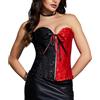 SLIMBELLE Corsetto Sexy Donna Bustino Burlesque Pizzo Gotico Modellante Top Cerniera Lace Shapewear in Rosso e Nero Vintage Cincher per Halloween Carnevale Festa