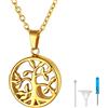 FindChic Collana con Ciondolo Urna per Ceneri a Forma Albero Della Vita in Acciaio Inossidabile Placcato Oro Ciondolo Portaceneri Cane Gatto Regalo per Cremazione