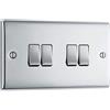 British General BG Electrical - Interruttore da parete quadruplo a 2 vie, profilo rialzato e sottile, bordi arrotondati, metallo Nexus, cromo lucido, 20A, 16AX, NPC44