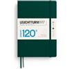 LEUCHTTURM1917 Taccuino A5 Copertina rigida, 120 g/m², liscio, Forest Green | 203 pagine numerate, indice, cucito a filo, 2 segnapagina, tasca a soffietto, Bullet Journal