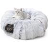 Penbinmall Letto a Tunnel per Gatti, Tunnel a Ciambella per Interni, Nascondiglio Pieghevole per Gattini, Letto Multifunzione per Gatti Grandi con Palla, Morbido Nicchie e Casette con Due ingressi (Grigio)
