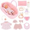 Miunana 1 Bambola Bambolotto New Born 30 CM 12 Pollici + Cappello + Vestito + Calze + Tasca + Pantaloncino + Bambola Calmante + Coperta + Cesto Da Letto + 4 Accessori