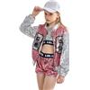 LOLANTA 4 Pezzi di Ragazze con Paillettes Costume da Ballo per Bambini Hip-Hop Stree Abiti da Ballo Set Calze attaccare, Rosa, 4-5 anni, 110