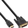 InLine 21276 Cavo HDMI Maschio a DVI 18+1 Maschio, 0.5M, Contatti Dorati Nero