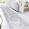 Famibay Tappeto antiscivolo per corridoio, 60 x 300 cm, extra lungo, lavabile, grigio chiaro, vintage, per cucina, corridoio, ingresso, camera da letto, lavanderia
