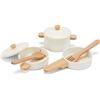 Woet® - Giocattolo da Cucina in Legno per Bambini Piccoli - Set di Pentole e Padelle Bianco 7 Pezzi - Accessori Cucina Giocattolo - A Partire da 2 Anni - Regalo per Bambini