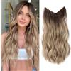 Ms TAj Halo - Extension per capelli con clip, biondo naturale con radice scura, 50,8 cm, con dimensioni regolabili, clip rimovibili invisibili, parrucchino sintetico segreto per donna