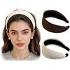 KASESSS Set Di 2 Cerchietto Capelli Donna Largo Maglizzato 6cm, Fascia Capelli Donna Elegante, Cerchietto Elastici, Cerchietti Beige Marroni Accessori Moda Per L'Ufficio E Gli Appuntamenti Quotidiani