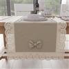 PETTI Artigiani Italiani - Runner Tavola Elegante di Cotone, per Tavolo Cucina, Soggiorno, Sala da Pranzo, Tovaglie in Tinta Unita con Balza in Pizzo Sangallo e Fiocchi 40x140 cm, Beige
