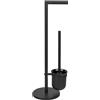 WENKO Supporto porta scopino WC Parus, porta carta igienica e porta scopino WC con spazzola, acciaio laccato, nero
