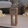 Lights4fun Lanterna in Legno di 34cm con Candela LED a Pile e Manico in Corda per Interni