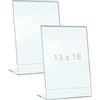 PAJADA espositore 13 x 18 cm, Acrilico trasparente, Pack da 2 con base a L, porta menu, porta listini, porta avvisi da banco, portaprezzi, cornice trasparente.