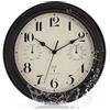 Foxtop Orologio da parete radio per interni ed esterni, resistente alle intemperie, con indicatore di temperatura e igrometro, senza ticchettio, silenzioso, per terrazza, bagno, cucina, soggiorno