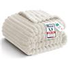 WAVVE Coperta Plaid Pile 150x200 cm, Coperta Letto Singolo/Letto Matrimoniale, Coperta di Flanella a Righe per Soggiorno, Letto, Coperta Divano Caldo Morbida, Beige