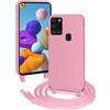 FERLAN Custodia per Samsung Galaxy A21s Cover con Cordino,Rosa Silicone Antiurto TPU Morbido Case Corda Collana Necklace Regolabile Stylish con Catena Ultra Sottile Cover per Samsung Galaxy A21s,Rosa