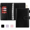 Onlyesh Raccoglitore Documenti A6, 6 Anelli Portadocumenti in Pelle PU, Budget Binder con Fibbia a Scatto Unica, per Fogli di Bilancio A6, Tasche per Raccoglitori e Contanti (Nero Scuro)